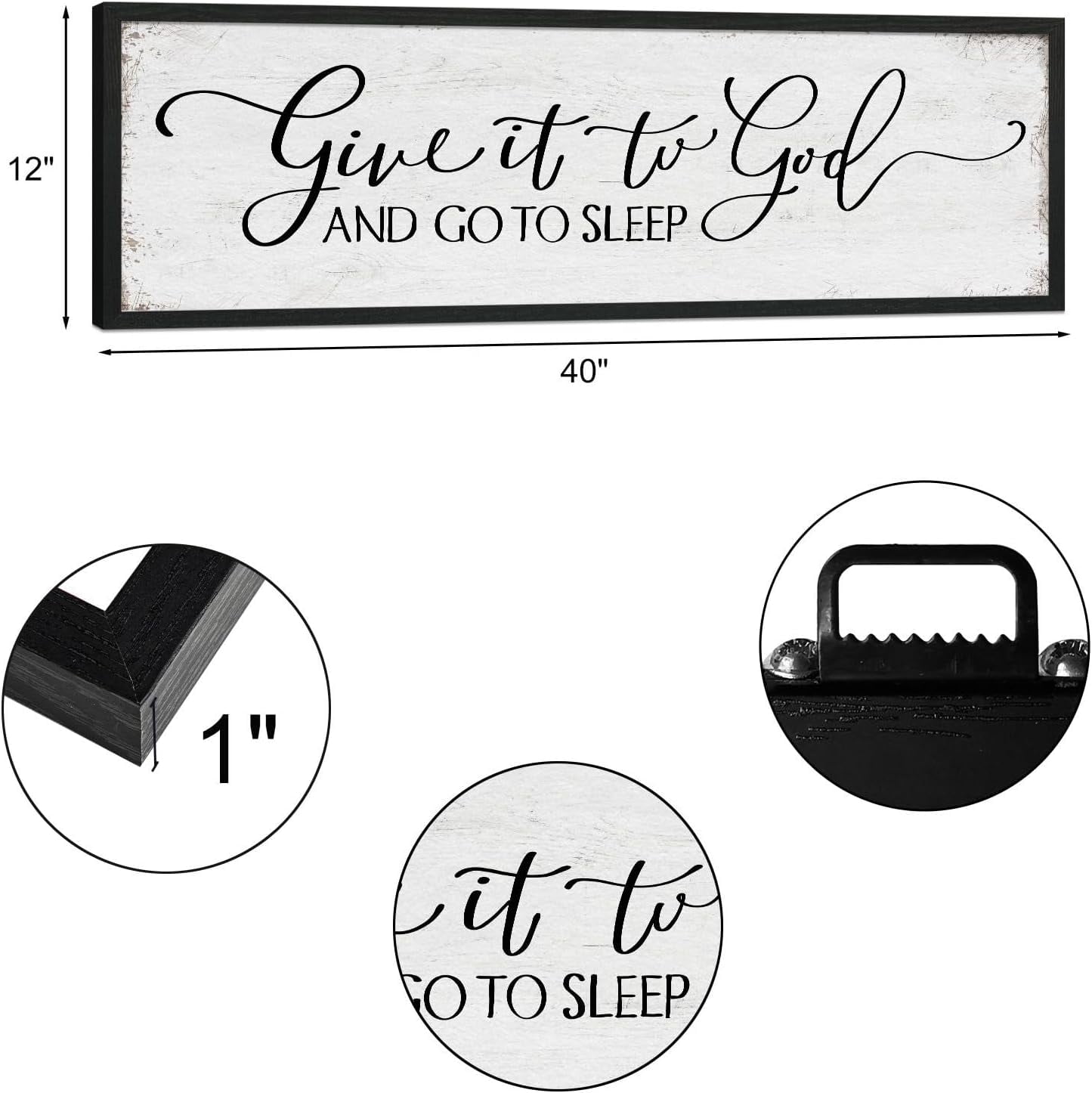 CDDposter Give It to God and Go to Sleep Sign: Farmhouse Bedroom Wall Decor Above Bed Rustic Country Master Bedroom Hanging Decor Framed Country Plaque 12" x 40"