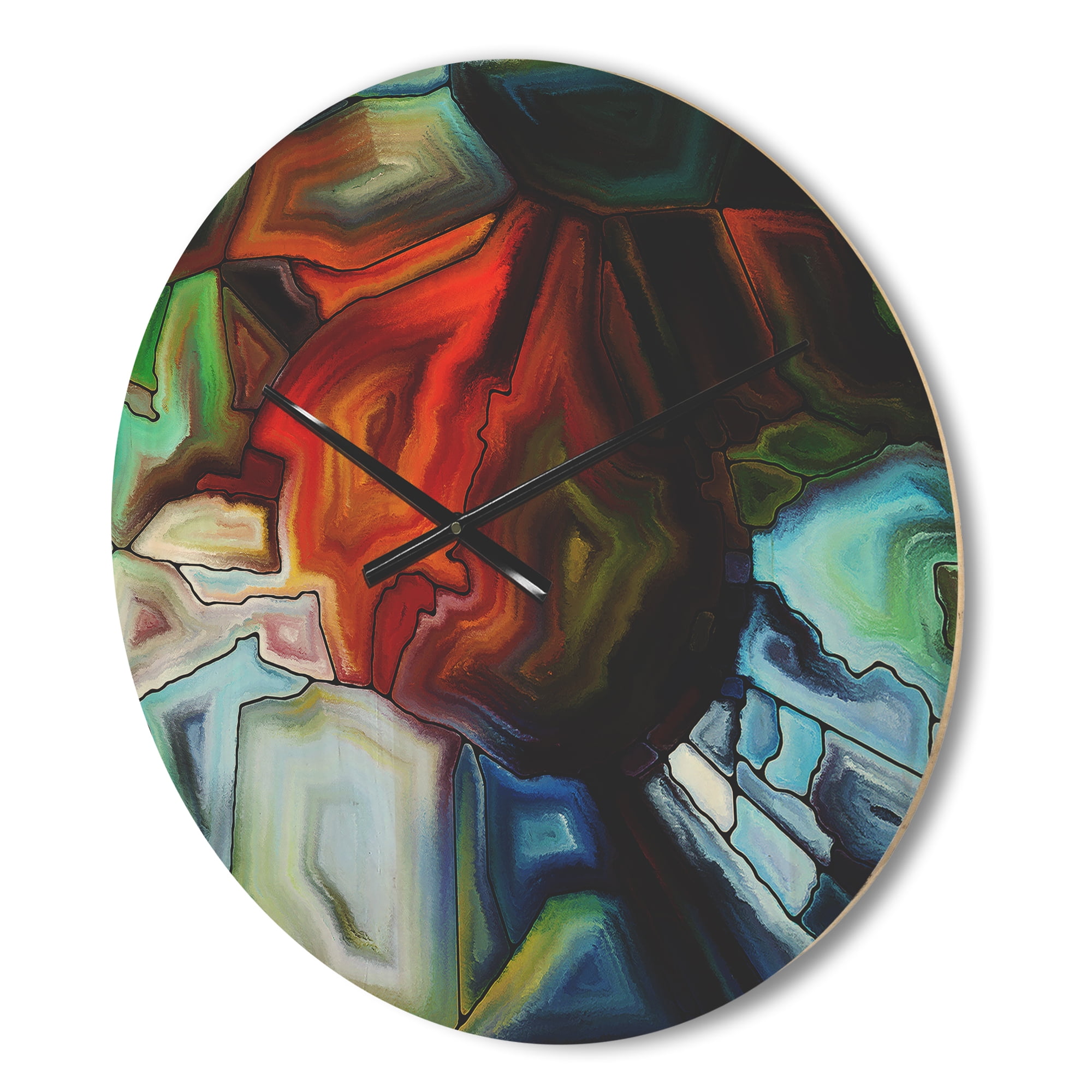 Designart 'Abstract Fractal Stained Glass Design ' Modern Wood Wall Clock