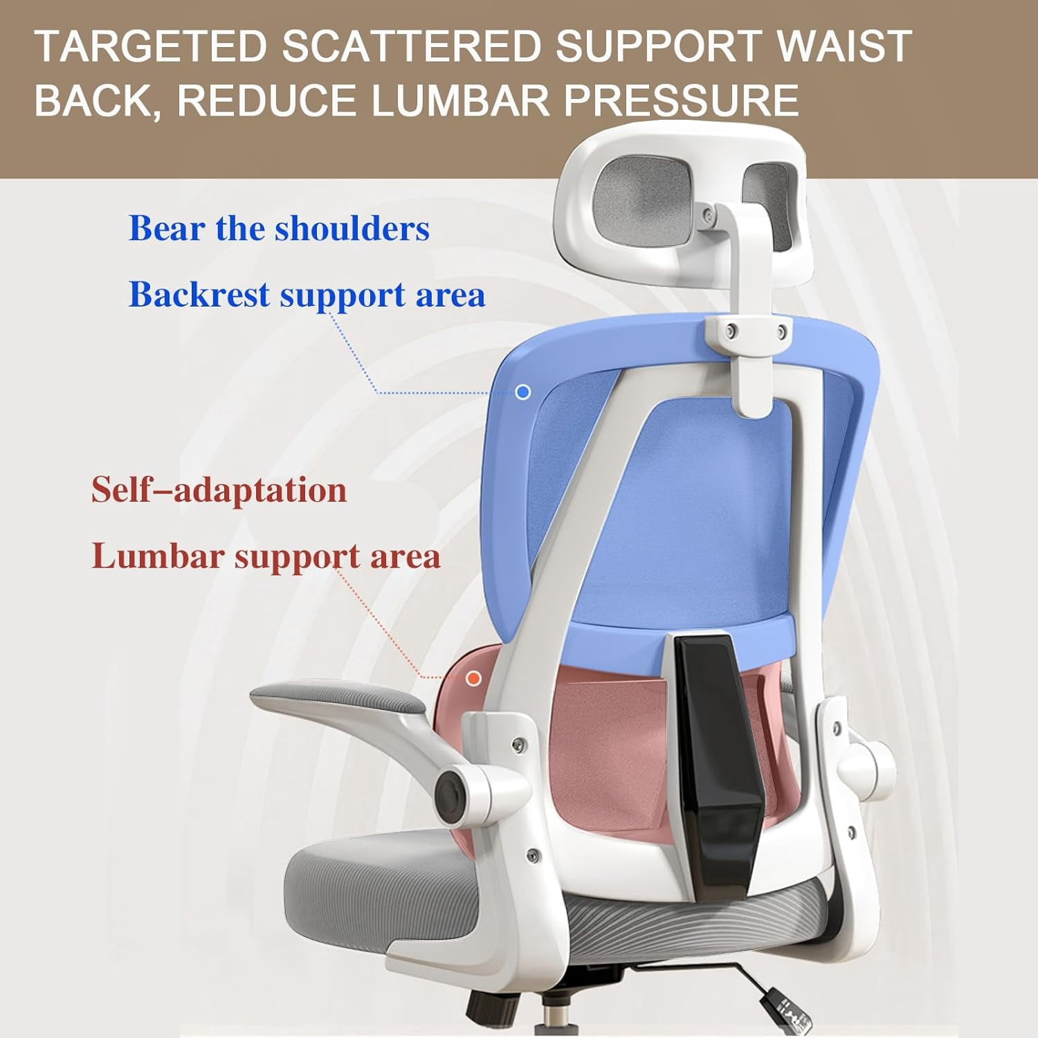 WXJHL Ergonomic Office Chair Comfort Home Desk Chair Adjustable High Back Mesh Chair Lumbar Support Computer Chair with Flip-up Arms for Work, Study, Gaming,White Mesdh Chair（Grey）