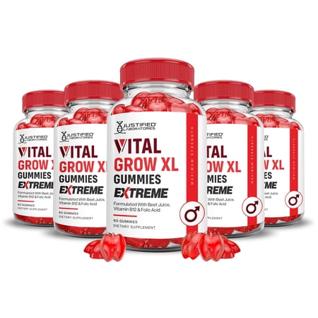 (5 Pack) Vital Grow XL Extreme 2000MG Performance Gummies Advanced Formula Formulated with ACV Pomegranate Beet Juice Powder B12 Vegan Non GMO 300 Gummys