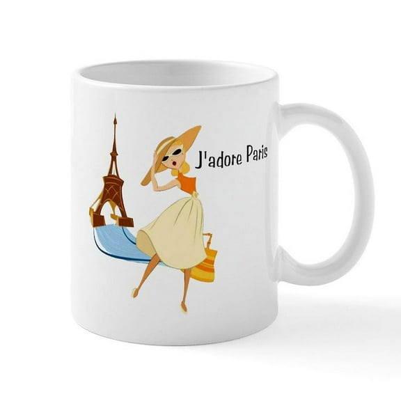CafePress - J'adore Paris Mug - 11 oz Ceramic Mug - Novelty Coffee Tea Cup