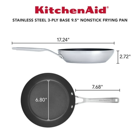 KitchenAid 3-Ply Base Stainless Steel Nonstick Frying Pan, 9.5-Inch, Brushed Stainless Steel - Brushed Stainless Steel