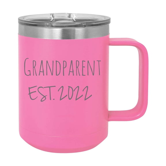 Grandparent Est. 2022 Established Stainless Steel Vacuum Insulated 15 Oz Engraved Double-Walled Travel Coffee Mug with Slider Lid