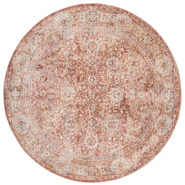 SAFAVIEH Valencia Maria Oriental Polyester Area Rug, Rust/Teal, 6'4" x 6'4" Round