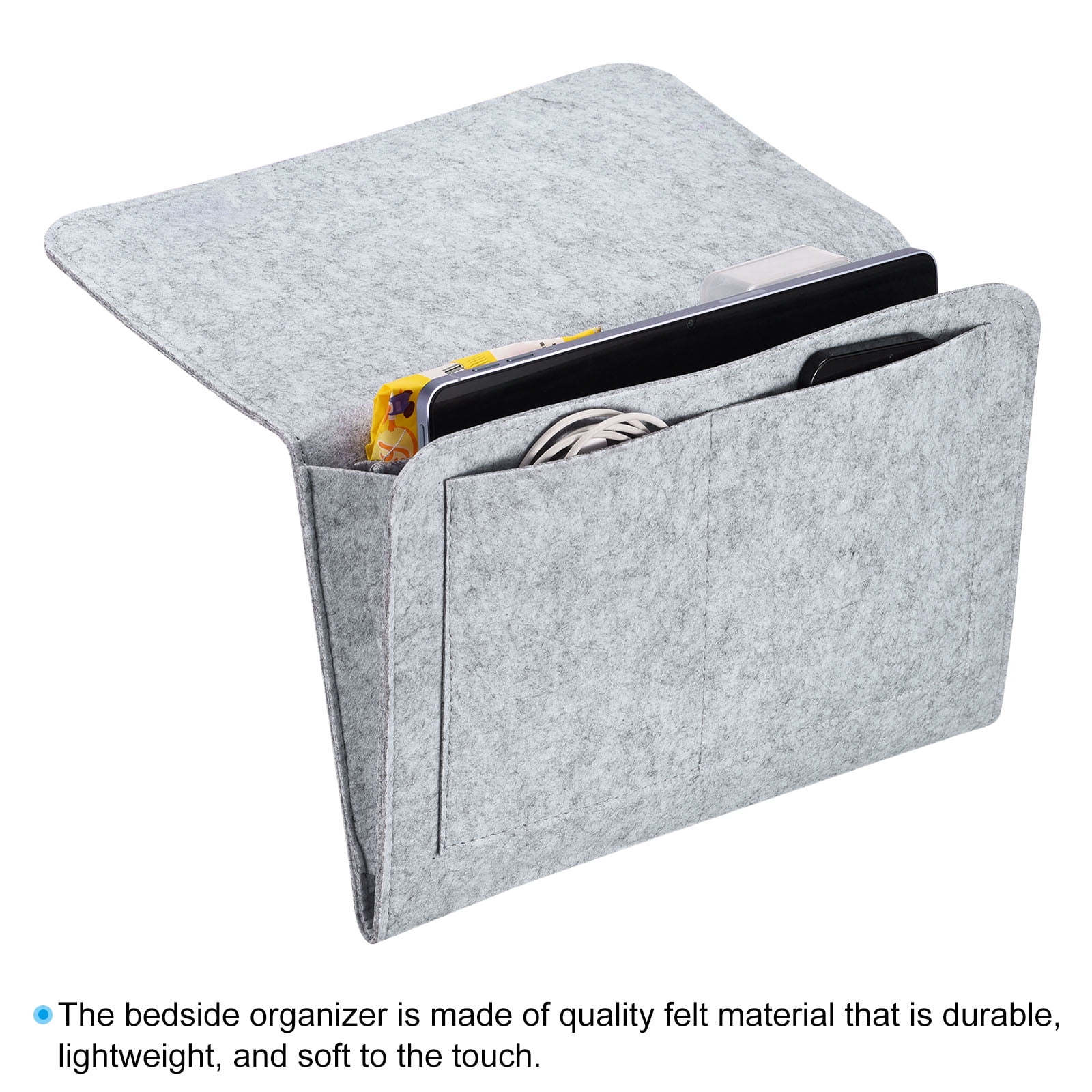 Unique Bargains Felt Bedside Hanging Organizer for Remotes and Phones Light Grey 13"