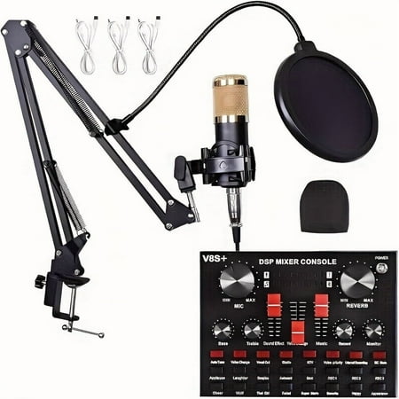 All-in-One Podcast Bundle: V8s Audio Interface, BM800 Condenser Mic, 4 Sound Modes & 10 Effects, USB/Rechargeable, Compact for Streaming, Recording, Live, Podcasting, Voice, Durable & High-Quality