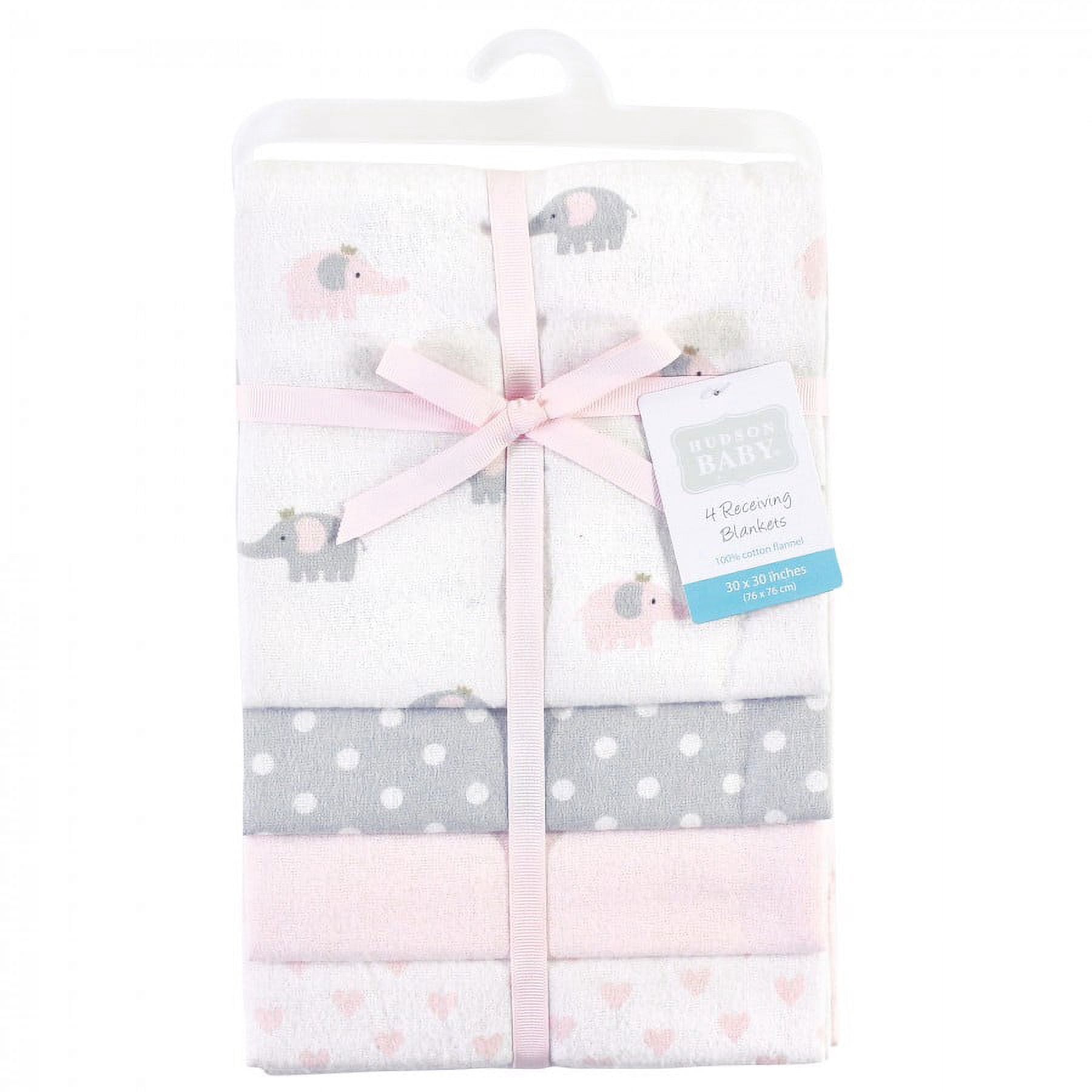 Hudson Baby Unisex Baby Cotton Poly Flannel Receiving Blankets, Pink Gray Elephant, One Size