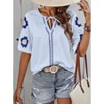 thumbnail image 2 of QINCAO Womens Tops Boho Floral Embroidered V-Neck Short Sleeve Casual Loose Shirts S-XXL, 2 of 5