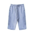 thumbnail image 4 of RPVATI Womens Linen Shorts Knee Length Elastic Waist Summer Beach Bermuda Shorts Trendy Drawstring Flowy Capris Pants with Pockets Sky Blue L, 4 of 7