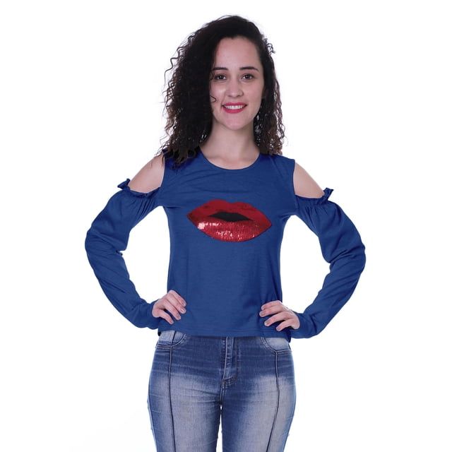 Moomaya Chemise à Sequins Col Rond Épaules Dénudées pour Femmes Vêtements Décontractés