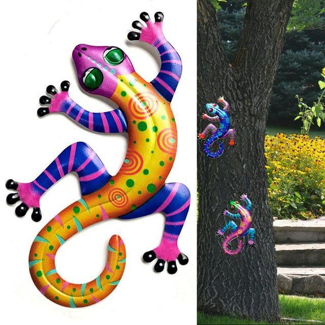 Verdant Touch Gecko de hierro decoración de pared de hierro Gecko decoración de pared decoración del hogar obra de arte al aire libre adorno colgante para árboles, vallas y porches