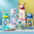 thumbnail image 2 of 500ml Plastic Kids Children Cute Cartoon Strap Water Bottle with Straw (Pink), 2 of 6