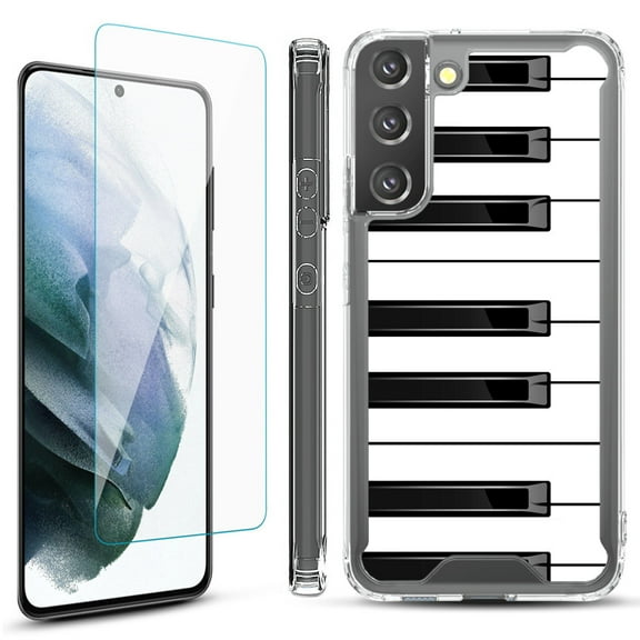 Shockproof Bumper Phone Case for Samsung Galaxy S22  / S22 Plus 5G, with Tempered Glass Screen Protector, by OneToughShield ® - Piano Design