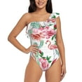 thumbnail image 2 of Yiaed Flamingo Flower Print Women One Piece Swimsuits Tummy Control One Shoulder Bathing Suits Pattern Ruffle Swimwear-Small, 2 of 8