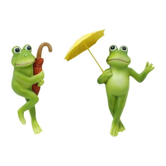 Estatuas de rana de jardín de 2 piezas Flower Bot Figurinas de plantador al aire libre Panguero Esculturas en miniatura para del