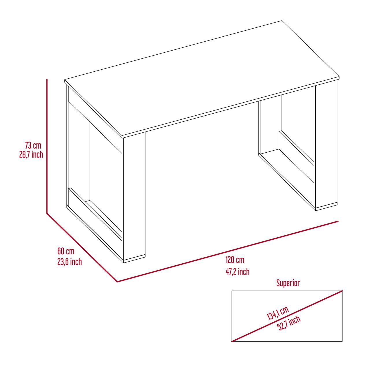 Asteroutdoor Oviedo 120 Writing Desk with Four Legs, Light Oak Finish, Particle Board, 47.5 in Wide, 28.7 in High, Compact Computer Desk for Home Office and Remote Learning