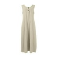 thumbnail image 5 of CHGBMOK Women Dress Button V Neck Sleeveless Long Dress Solid Loose Casual Shift Dress Wedding Guest Party Formal Dress, 5 of 6