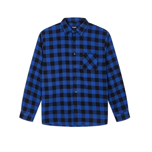 Krumba Mens Flannel Cotton Shirt: Soft Long Sleeve Plaid Button Down Warm Wear - Casual for Fall Winter Work Outdoor Blue Black Size XL