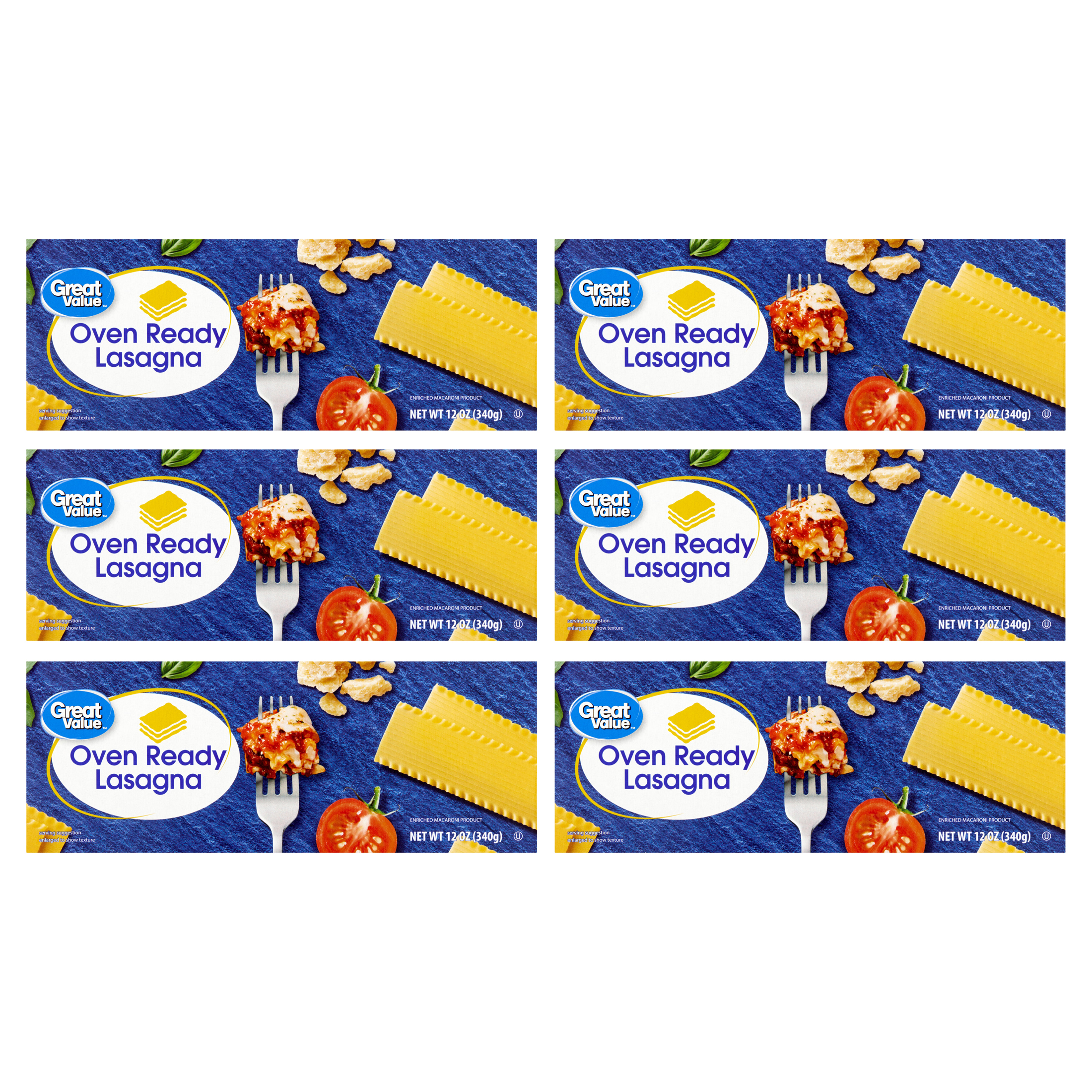 (6 pack) Great Value Oven Ready Lasagna Pasta, 12 oz