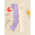 thumbnail image 3 of Suagox Kid Girls Pants Set, Contrast Color Short Sleeve Butterfly Print T-shirt with Flare Pants Summer Outfit for 12-24 Months and 2-5 Years Old Baby, 3 of 10