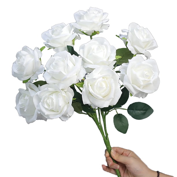 Rosa artificial de 10 cabezas, flor de seda falsa, centro de mesa para boda, fiesta, jarrón DIY, decoración de flores artificiales