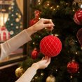 thumbnail image 2 of Flocked Christmas Ball Ornament, 6-Inch Red Plastic Bauble with Gold Thread Pattern for Tree and Party Decor, 2 of 10