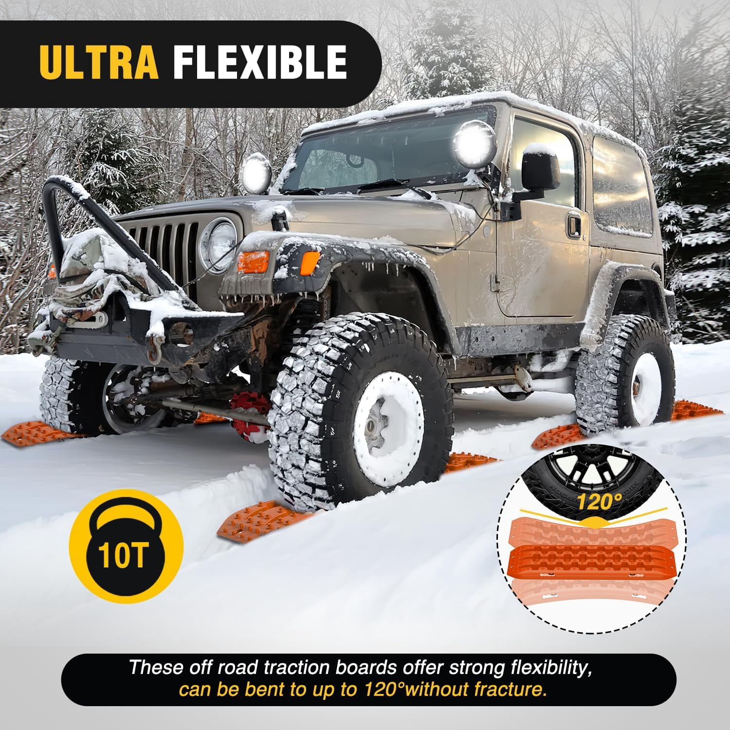 Nilight Recovery Off-road Traction Boards Emergency Tire Mats For 4WD 4X4 Mud Sand Snow with 2PCS Mounting kit Zipper Bag 2 leashes (Orange)