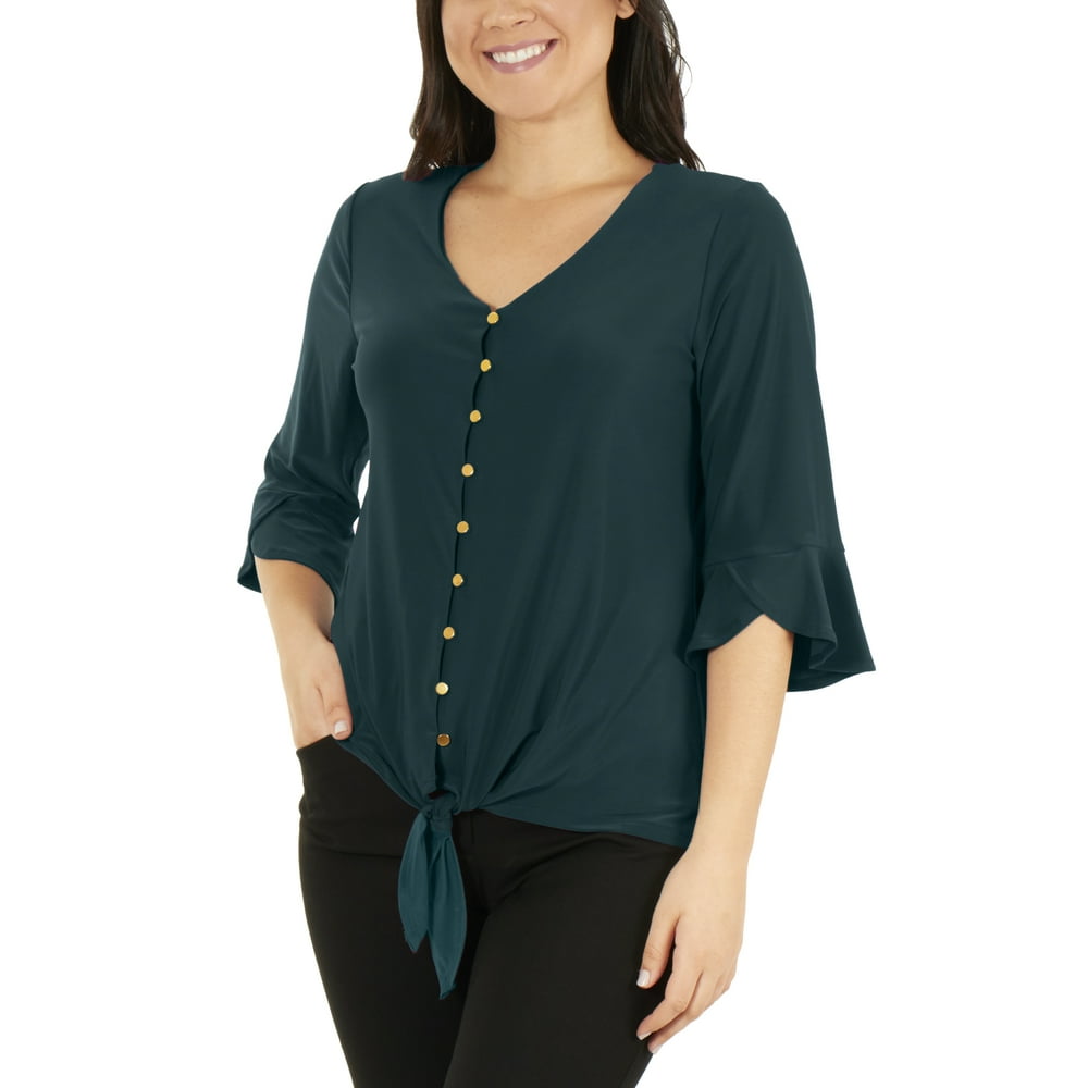 ny-collection-women-s-3-4-sleeve-v-neck-tie-front-top-walmart