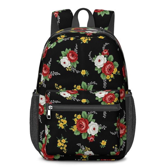Pioneer Flower Floral Print Pattern 17" School Backpacks for Teens,Waterproof Oxford Fabric,S-Shape Padded Straps for School,Travel,Hiking,Camping