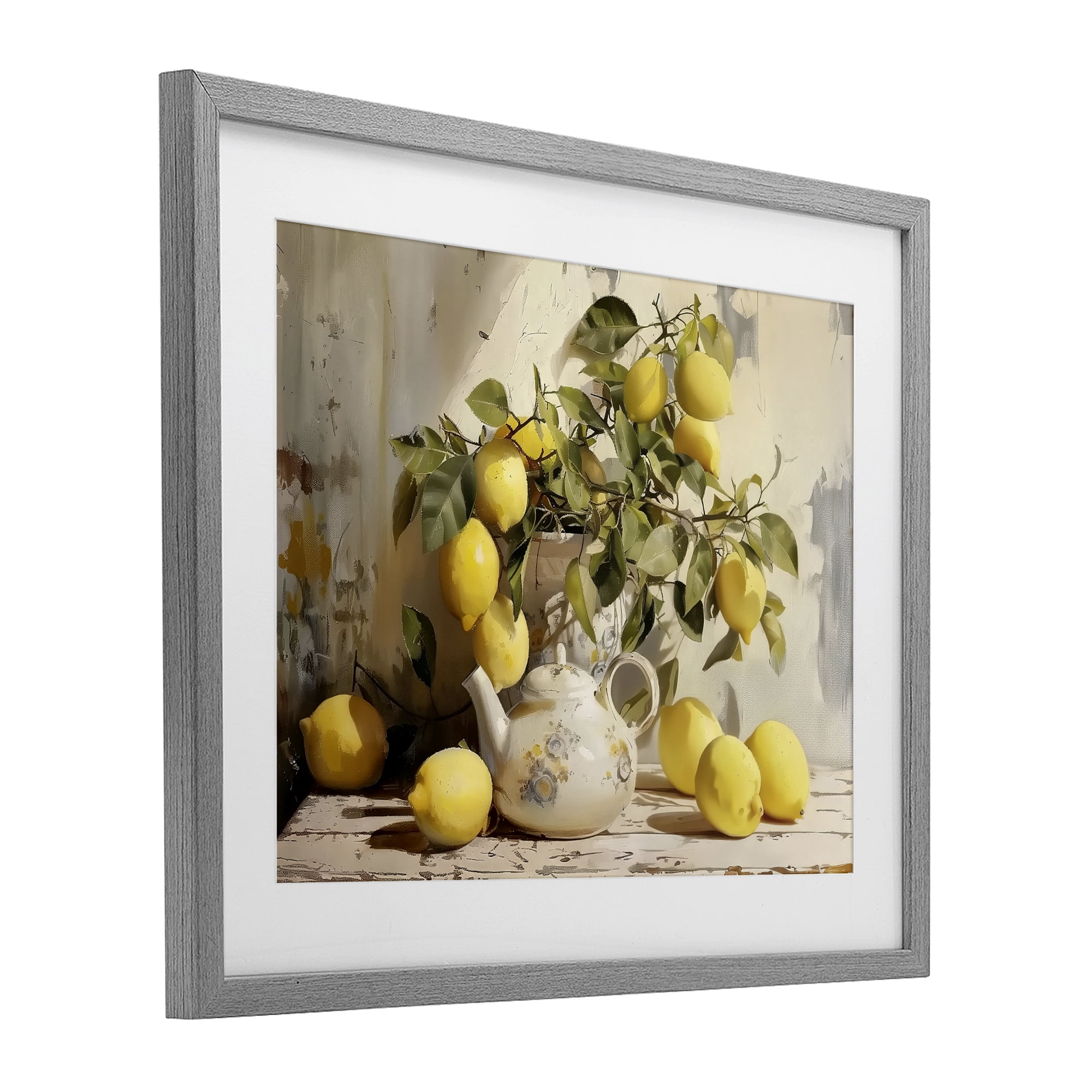 Stupell Industries Lemon Still Life with Teapot Gray Framed Print Under Glass, design by LSR Design Studio