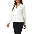thumbnail image 4 of INSPIRE CHIC Women's Velvet Top Button Down Shirt V Neck Long Sleeve Retro Blouse M White, 4 of 5