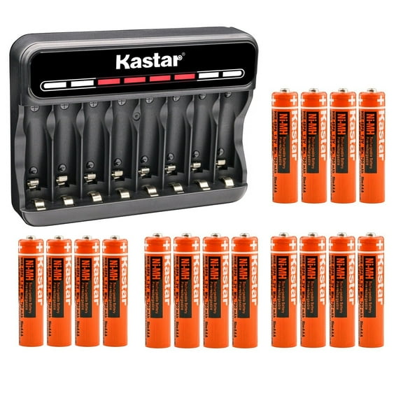 Kastar 16-Pack Battery and CMH8 Smart USB Charger Replacement for Panasonic KX-TGL430 KX-TGL430B KX-TGL432 KX-TGL432B KX-TGL432R KX-TGL433 KX-TGL433B KX-TGL463S KX-TGLA40B KX-TGLA40S