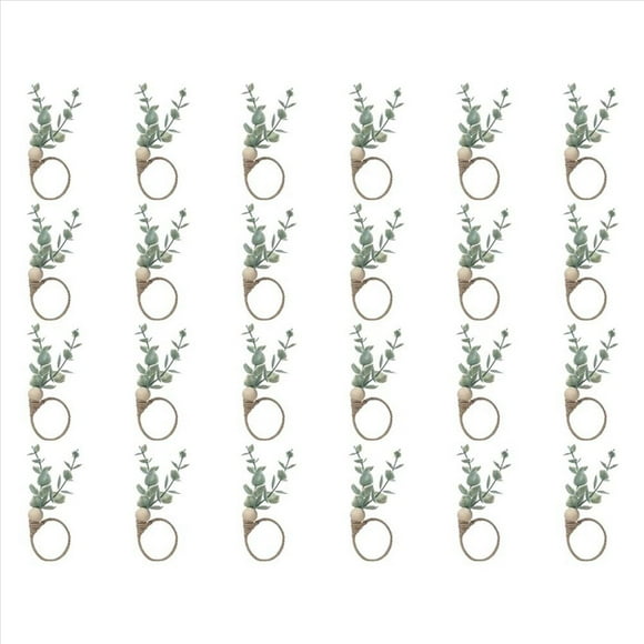 Juego de 24 Servilleteros RúSticos de Madera de Eucalipto, Servilleteros de Madera de Hoja con Cuentas de Granja y Servilleteros