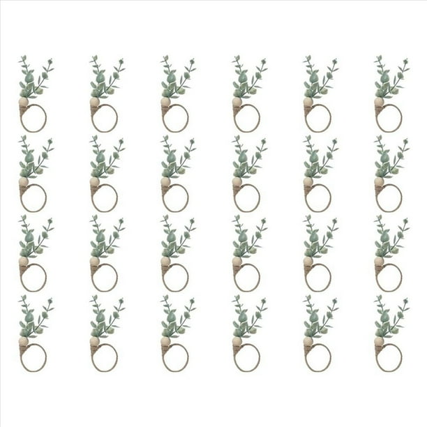 Juego de 24 Servilleteros RúSticos de Madera de Eucalipto, Servilleteros de Madera de Hoja con Cuentas de Granja y Servilleteros