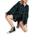 thumbnail image 2 of Seyurigaoka Women Juniors Shacket, Adults Plaid Turn-Down Collar Long Sleeve Tops Blouse, 2 of 4