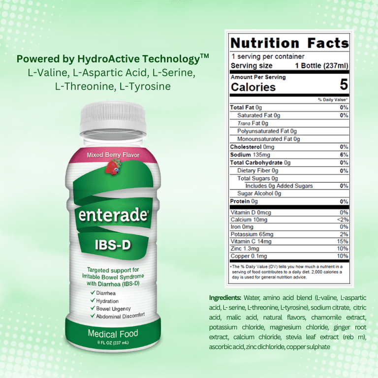 enterade IBS-D Oral Supplement Mixed Berry 8 oz Bottle 12 Ct
