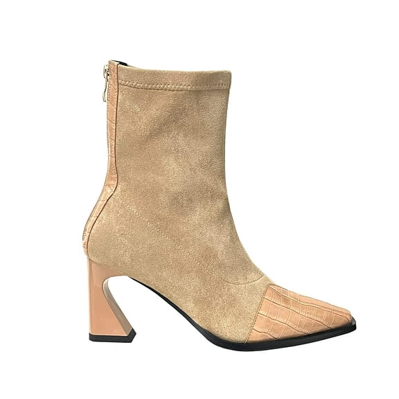 Ninety Union Bronx Pointed Toe Short Bootie on a Cool 3 inch Heel, Beige, 10