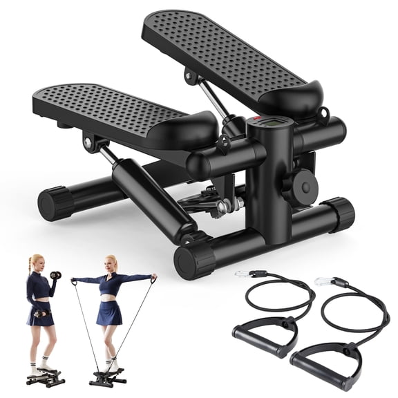 SHOUFTW Portable Twist Stepper with Resistance Bands – Adjustable Home Fitness Stair Stepper for Full-Body Workouts, Black