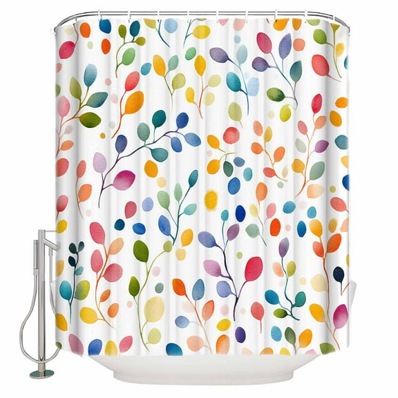 Small Stall Shower Curtain 36x78 Inch Narrow Half Size Colorful Leaves Bath Curtains Bathroom Decor Modern Boho Painting Plant Branch Waterproof Fabric Shower Curtain Set with Hooks 36 Inch