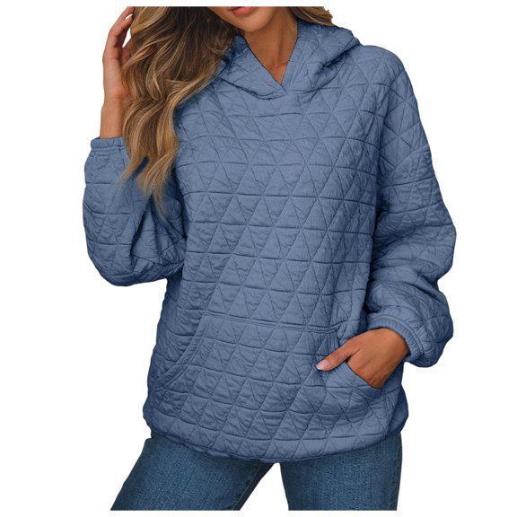 Women's Tunic Tops Winter Loose Fit Hooded Long-sleeved Dolman Off the Shoulder Hoody Graphic Hoodie Cotton Sweatshirt(Blue,S)