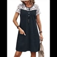 thumbnail image 2 of Vestido de Verano de Encaje con Retazos y Bolsillos para Mujer, Informal, con Botones y Corta Negro S, 2 of 7