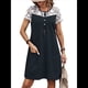 thumbnail image 2 of Vestido de Verano de Encaje con Retazos para Mujer, con Bolsillo, Informal, Abotonado, de Corta Negro XL, 2 of 7