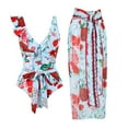 thumbnail image 2 of FAVIPT Swimsuit And Sarong Set for Women Vintage Floral Printed One Piece Bathing Suits with Cover Up Wrap Skirt Vacation Summer 2025 Swimwear Blue,M, 2 of 5