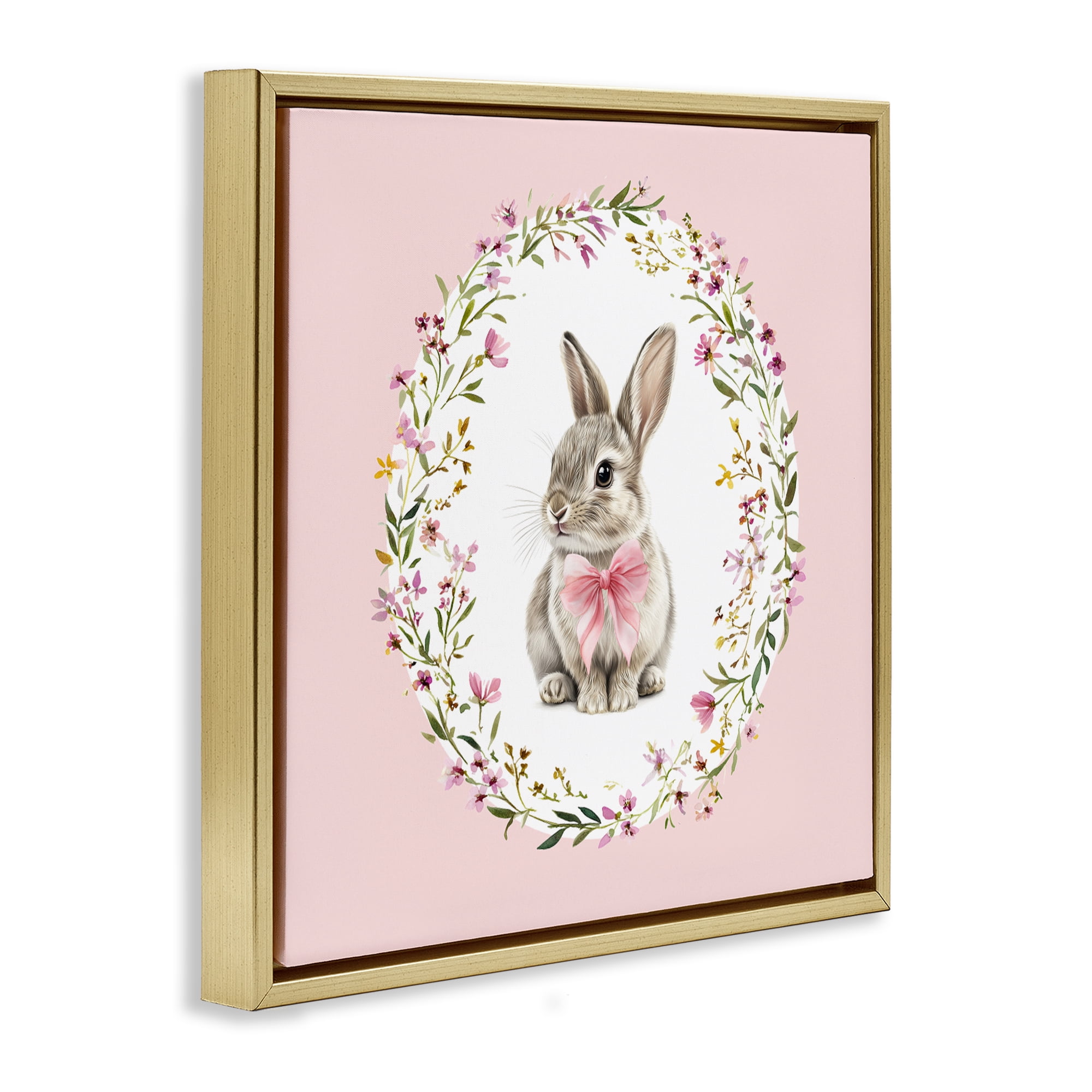 Stupell Industries Blush Pink Bunny Gold Framed Floater Canvas Wall Art, design by Christine Simpson Art