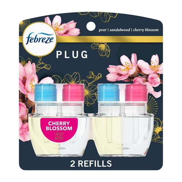 Assainisseur d’air Febreze Prise, recharge d’huile parfumée qui combat les odeurs, parfum Fleur de cerisier, 2recharges 52ML