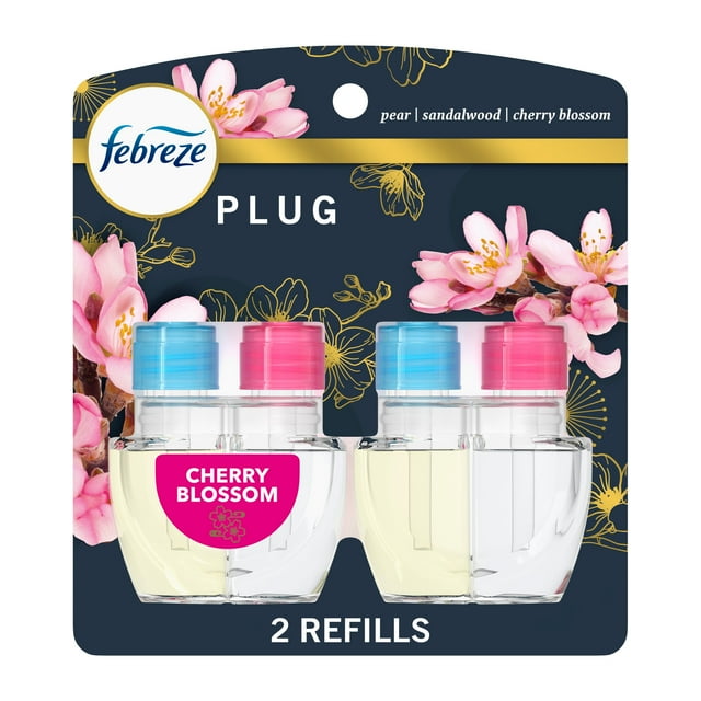 Febreze Plug In Air Freshener, Odor-Fighting Scented Oil Refill, Cherry Blossom 2 Refills