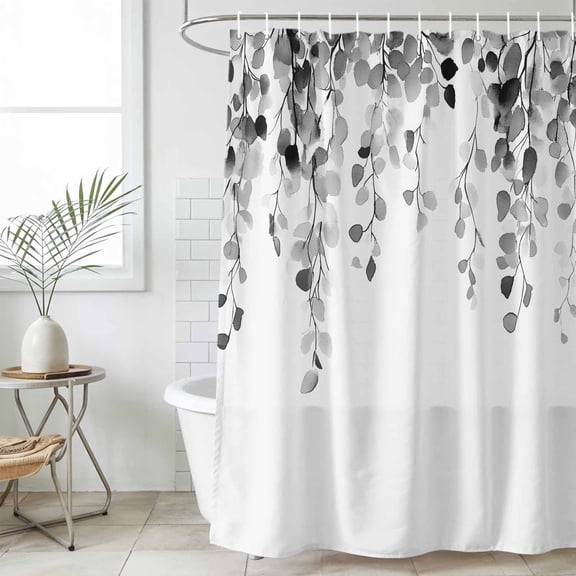 Grey Eucalyptus Leaves Waterproof Shower Curtain, Large 72"x84" Washable Polyester Fabric Shower Curtains for Bathroom, Weeping Spring Botanical Summer Decorative Bathtub Curtain Sets with Hooks
