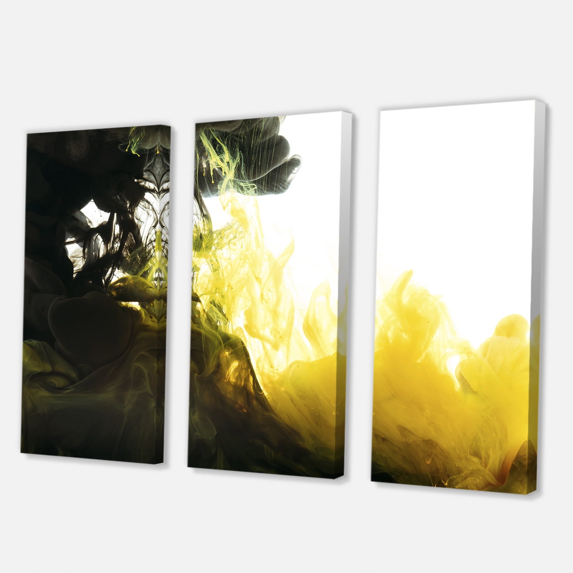 Designart ' Abstract Of Yellow Meeting Black ' Modern Canvas Wall Art Print