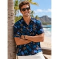 thumbnail image 5 of Sumtumn Men's Hawaiian Shirt Short Sleeves Navy Blue Gold Printed Button Down Summer Beach Shirts, 5 of 9