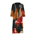 thumbnail image 5 of Drses Women Midi Dress Casual Loose Printed Irregular Buttoned Hem V-Neck 3/4 Sleeve Pleated Summer Dresses, 5 of 5